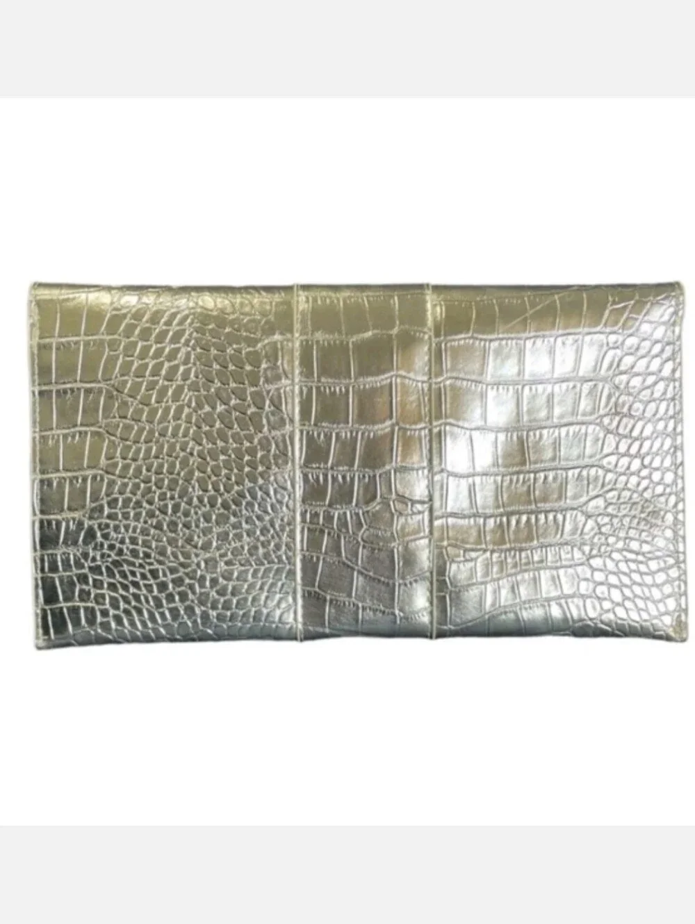 JJ Winters Nikki Oversized Clutch Handbag Vegan Faux Croc Purse Platinum
